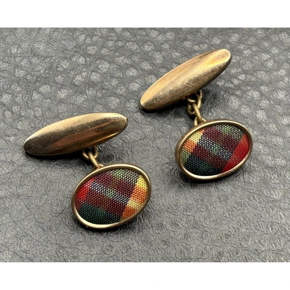 Vintage Victorian Red Green Tartan Cufflinks Gold Filled Cufflinks Men's Formal